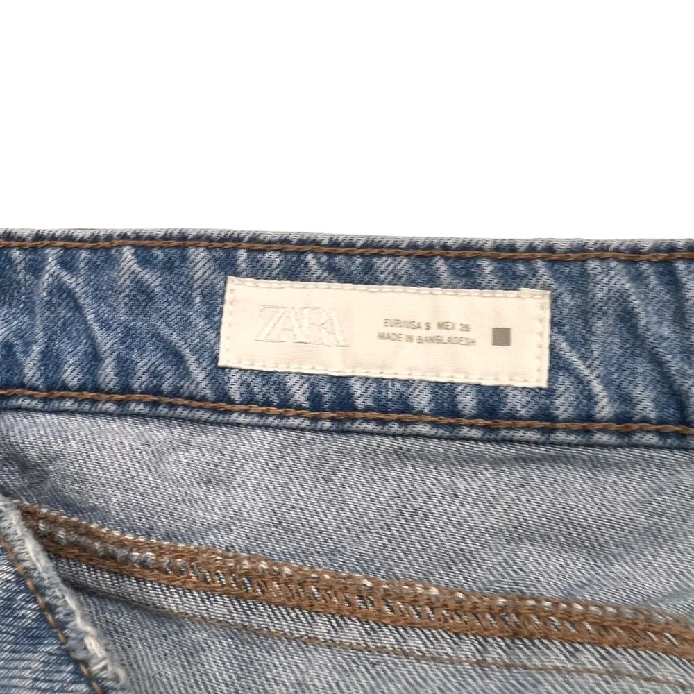 Zara‎ Womens Light Wash Denim Wrap Front Skort Blue High Waisted Size S